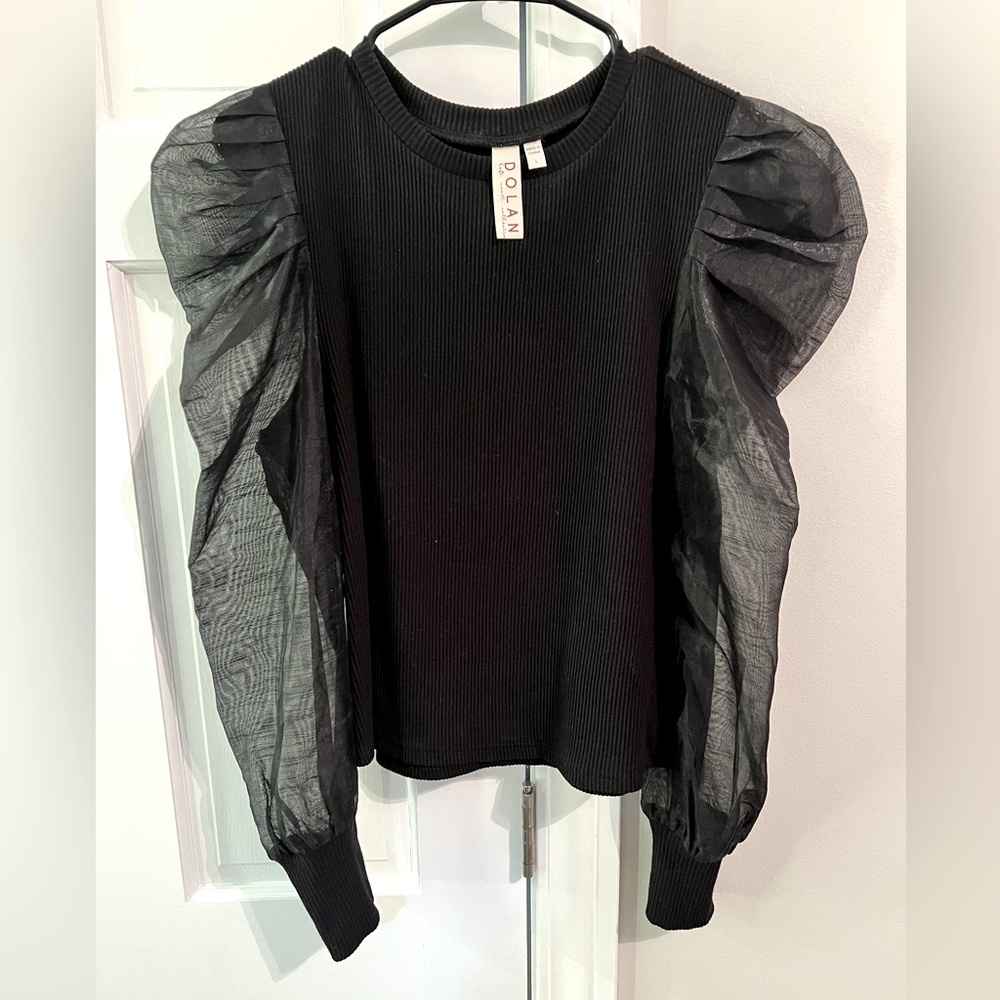 DOLAN sheer sleeved black sweater top